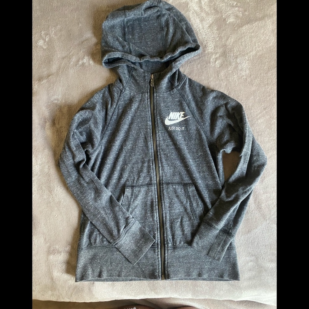 Nike girls size small zip up gray hoodie